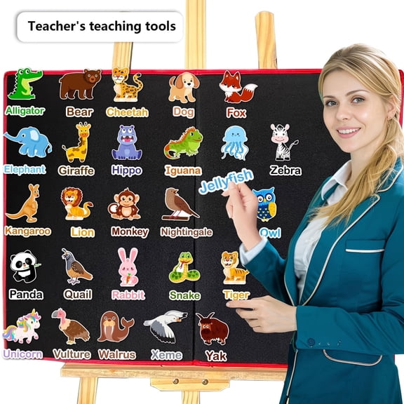 HOOJOJO 52 Pcs Alphabet A-Z Animal Felt Set - Montessori Educational Toys, Interactive Sorting & Word Matching Game for Preschool Classroom, Ages 3