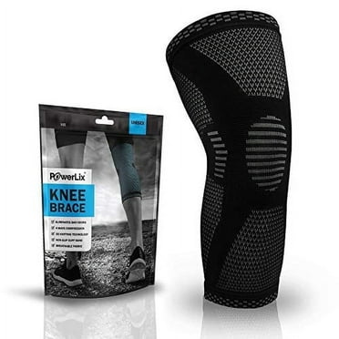 Powerlix Knee Compression Sleeve, Brace for Men & Women - Knee Support for Sports, (Black, Large)
