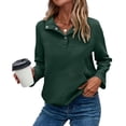 thumbnail image 3 of Womens Casual Textured Long Sleeve Henley Button V Neck Loose Pullover Trendy Fall Outfits Tops Dark Green XL, 3 of 7