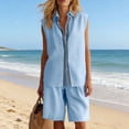 thumbnail image 4 of mihongmao Country Concert Outfits for Ladies Vacation Sets Women's Casual 2 Piece Outfit Long Sleeve Button Down Cardigan and Loose Wide Leg Cargo Pants with Pockets Tracksuit Set Light Blue 2X, 4 of 6