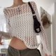 thumbnail image 4 of Blanco L hueco gran malla suelta cuello redondo blusa de lana chica caliente personalizado transpirable corto exterior casual top, 4 of 8