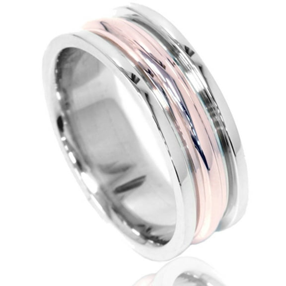 Pompeii Grooved Comfort Fit 8mm Two Tone 14K Rose & White Gold (,)