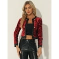 thumbnail image 3 of Unique Bargains Women's Open Front Sparkly Sequin Shrug Cropped Jacket XL Red, 3 of 5
