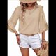 thumbnail image 3 of Top de Encaje con Cuello Redondo y Mangas Cuartos Irregulares, Color Albaricoque L, 3 of 8