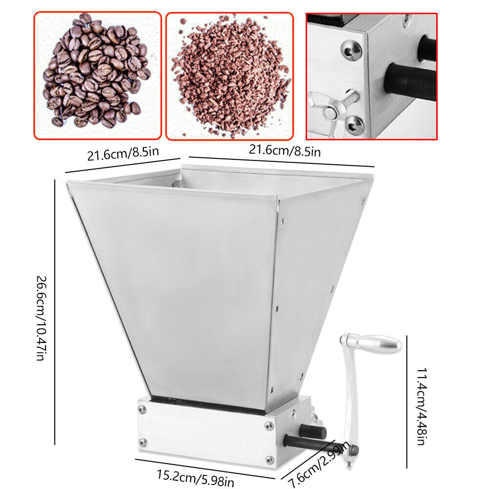4L Manual Grain Crusher Roller Grain Mill Adjustable Low Speed Drill Corn Crusher Machine Grinder Grinding Machine Silver