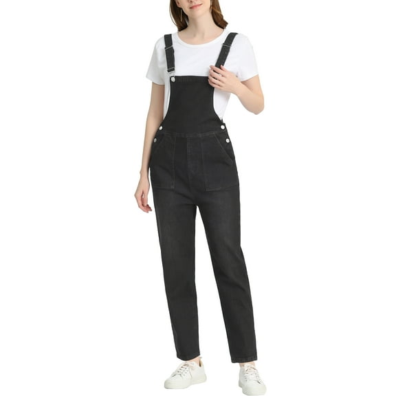 Allegra K Women's Stretch Skinny Pant Casual Overalls Denim Suspender Jumpsuit
