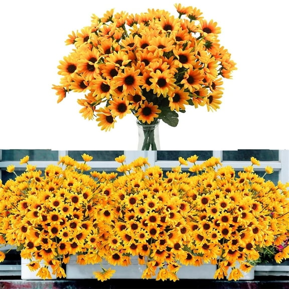 24 StemsArtificial Sunflower Bouquets Tutuviw Fake Mums Fall Daisy Plants for Outdoor Indoor Decoration UV Resistant Faux Plastic Fabric Sunflowers,Greenery Plants for DIY Garden Spring Summer Decor