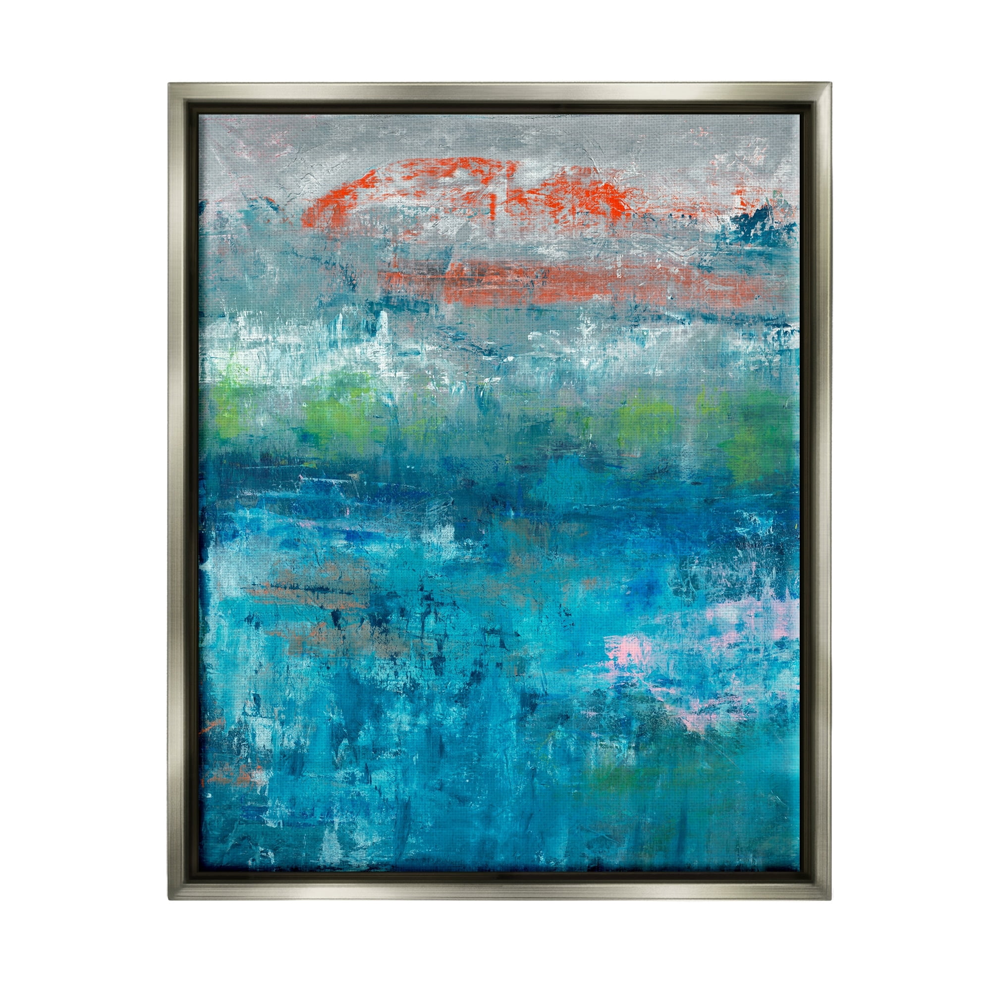 Stupell Industries Detailed Paint Stroke Overlays Deep Blue Red Accent Painting Luster Gray Floating Framed Canvas Print Wall Art, Design by Jeff Iorillo