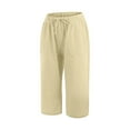 thumbnail image 4 of Caveitl Capris For Women Dressy,Fashion Women Summer Casual Loose Pockest Elastic Waist Solid Trousers Capris Pants Khaki,XXXL, 4 of 8