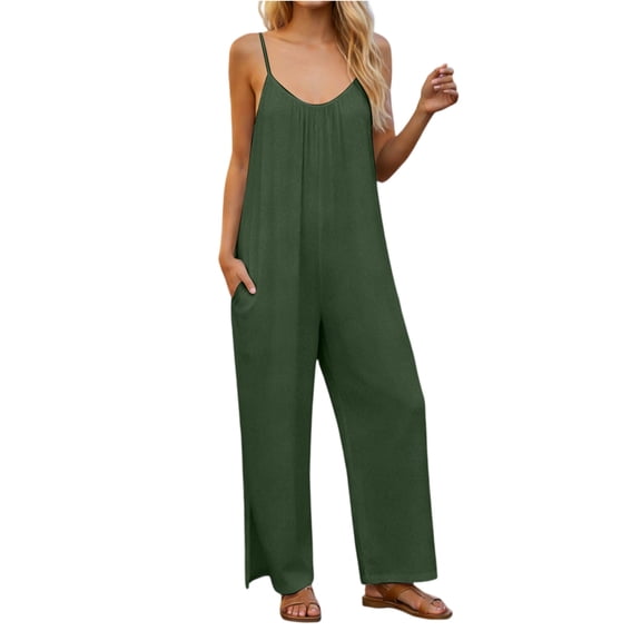 Women's Casual Sleeveless Wide Leg Jumpsuit with Pockets Loose Fit Summer Lounge Outfit