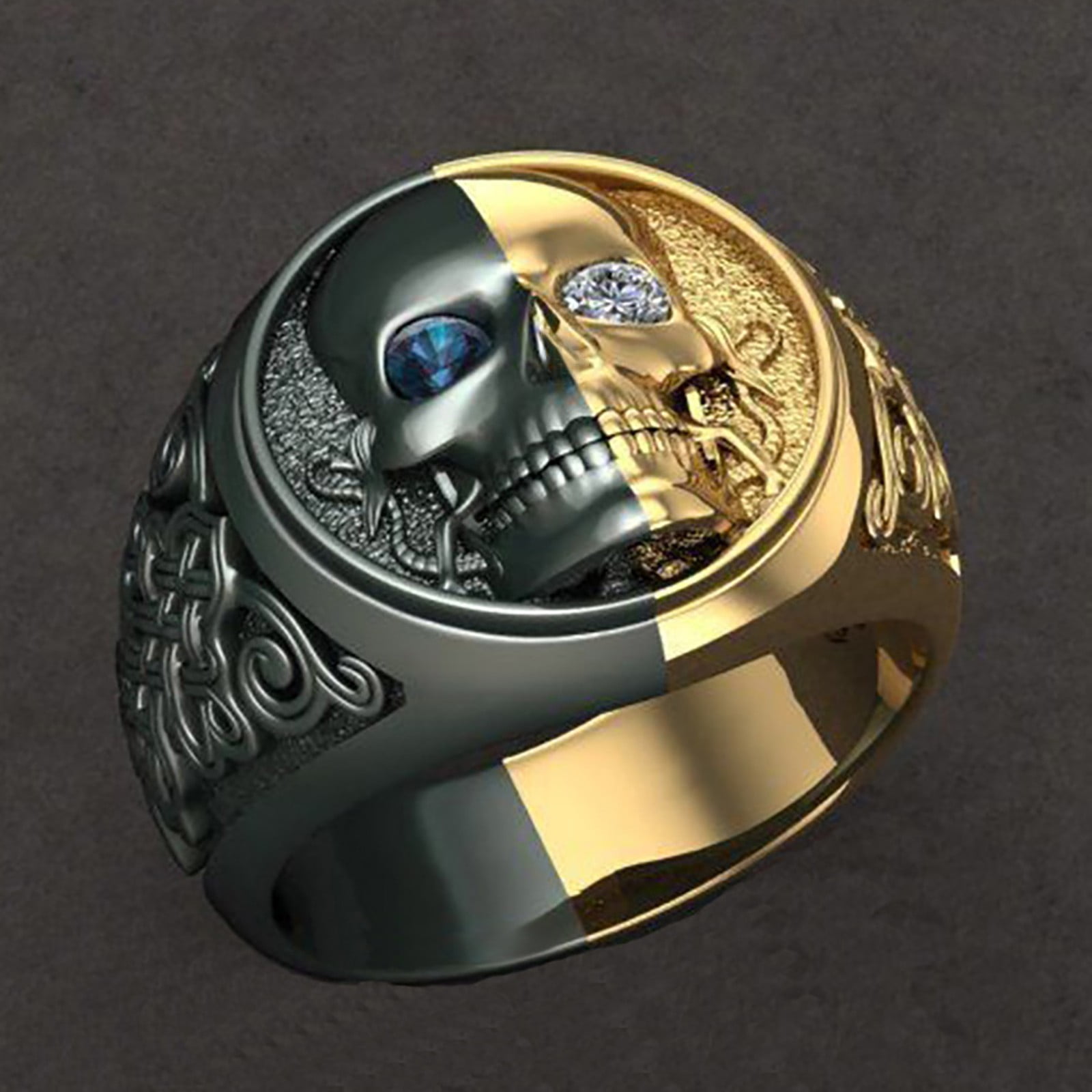 Men/Woman Skull Two-tone Gothic Punk Ruby Plating Metal Gold Bicker Ring All Siz