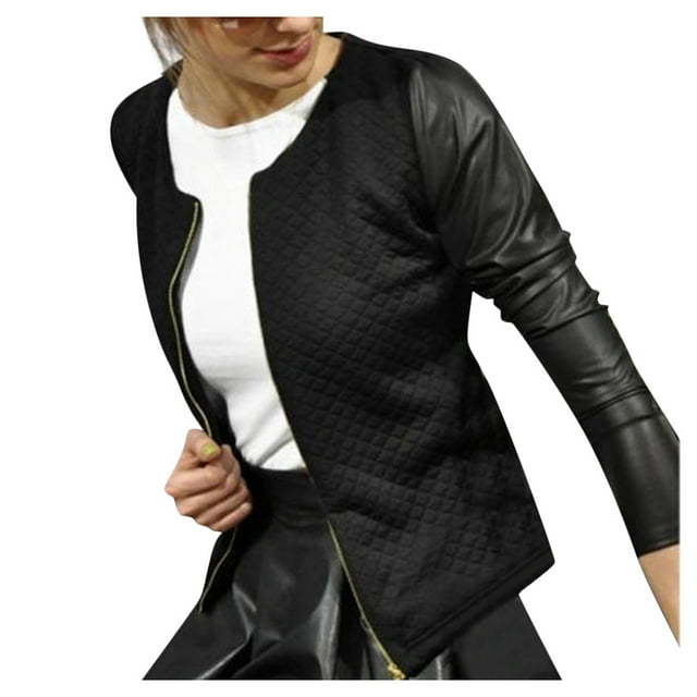Veste en Cuir Femme Hiver Femme Manteau Ajusté à Manches en Cuir Veste Courte Manteau Décontracté