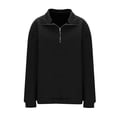 thumbnail image 6 of CheerKidz Women's Solid Color Zipper V-neck Long Sleeved Loose Casual Hoodless Sweatshirt Fashion Solid Color Pullover Tops(Black,L), 6 of 8