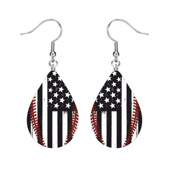 Women's Baseball American Flag Teardrop Dangle Earrings Patriotic Sports Print Lightweight Hook Earrings Fourth of July Jewelry Gift for Women