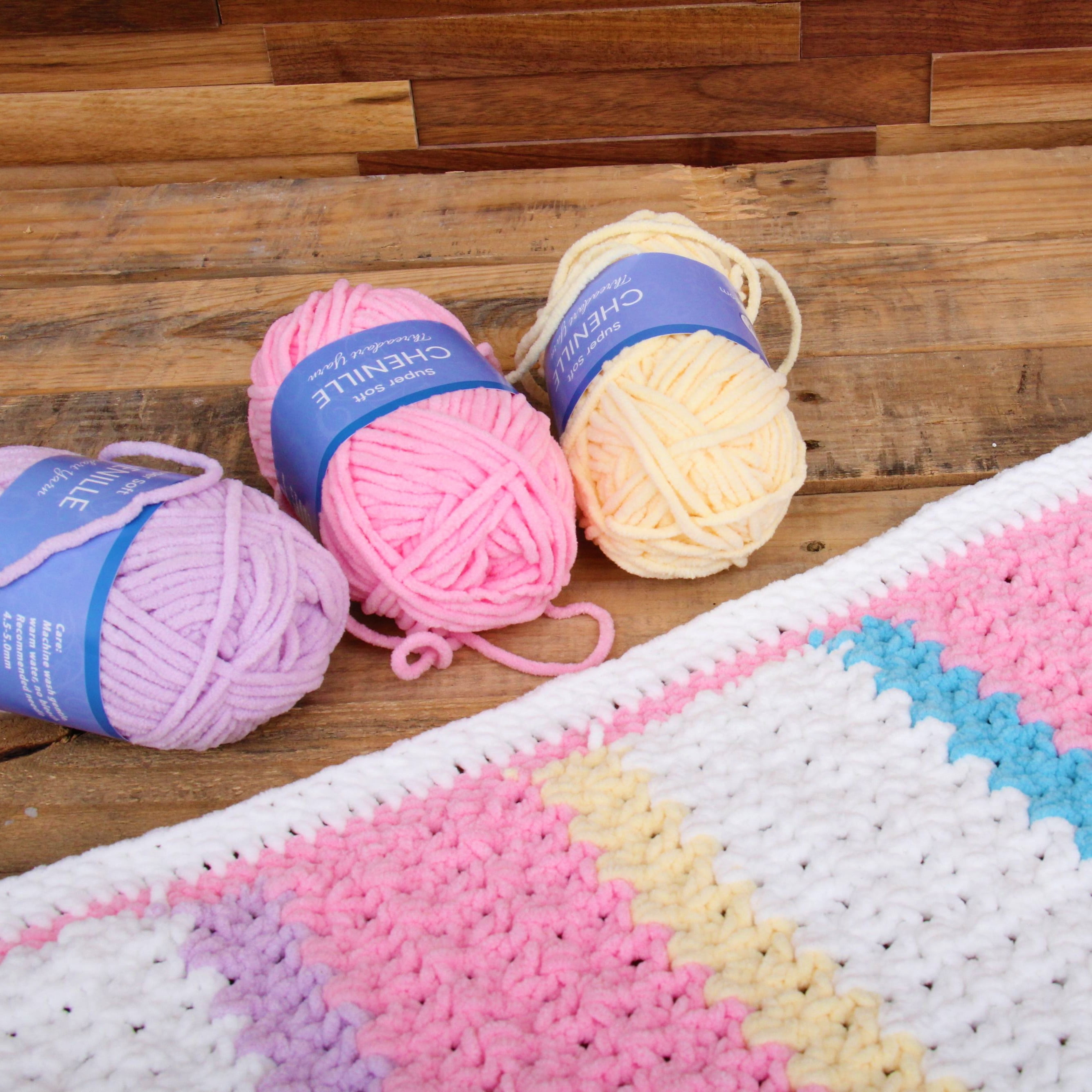 6 Pack ThreadArt Chenille Yarn for Crocheting, Knitting, Amigurumi, Super Soft Plush Velvet Yarn - 50 Gram 60 yds #5 Fluffy Yarn Skeins - Blush Pink