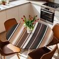 thumbnail image 3 of Brown Black Stripes Fitted Tablecloth with Elastic Edged, Round Table Cloth for Dining Table, Farmhouse Vintage Abstract Lines Waterproof Oil Proof Table Cover for Indoor Outdoor 36"-44", 3 of 8