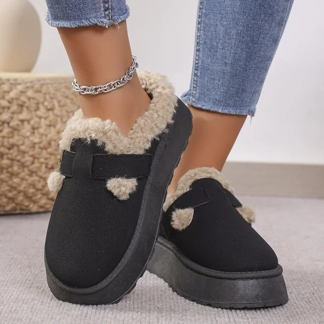 Nouvelles Chaussures d'Hiver de Luxe pour Femmes Boken en Peluche, Mode Rétro, Chaussures en Coton à Semelle Plate, Pantoufles à Plateforme pour Femmes