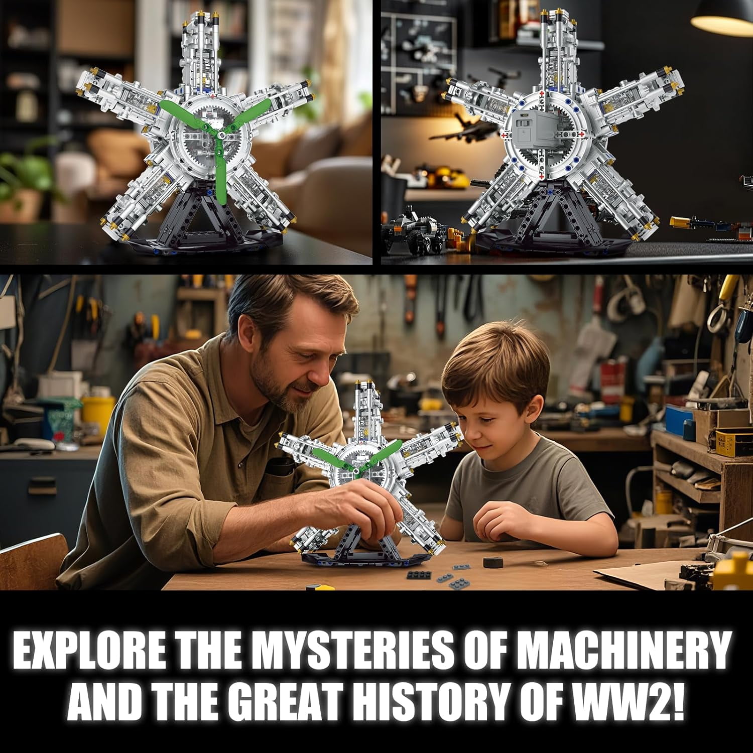 5-Cylinder Radial Engine Building Set, Build Your Own Mini Military Plane Engine Model Kit That Runs, Compatible with Lego WW2, STEM Toy