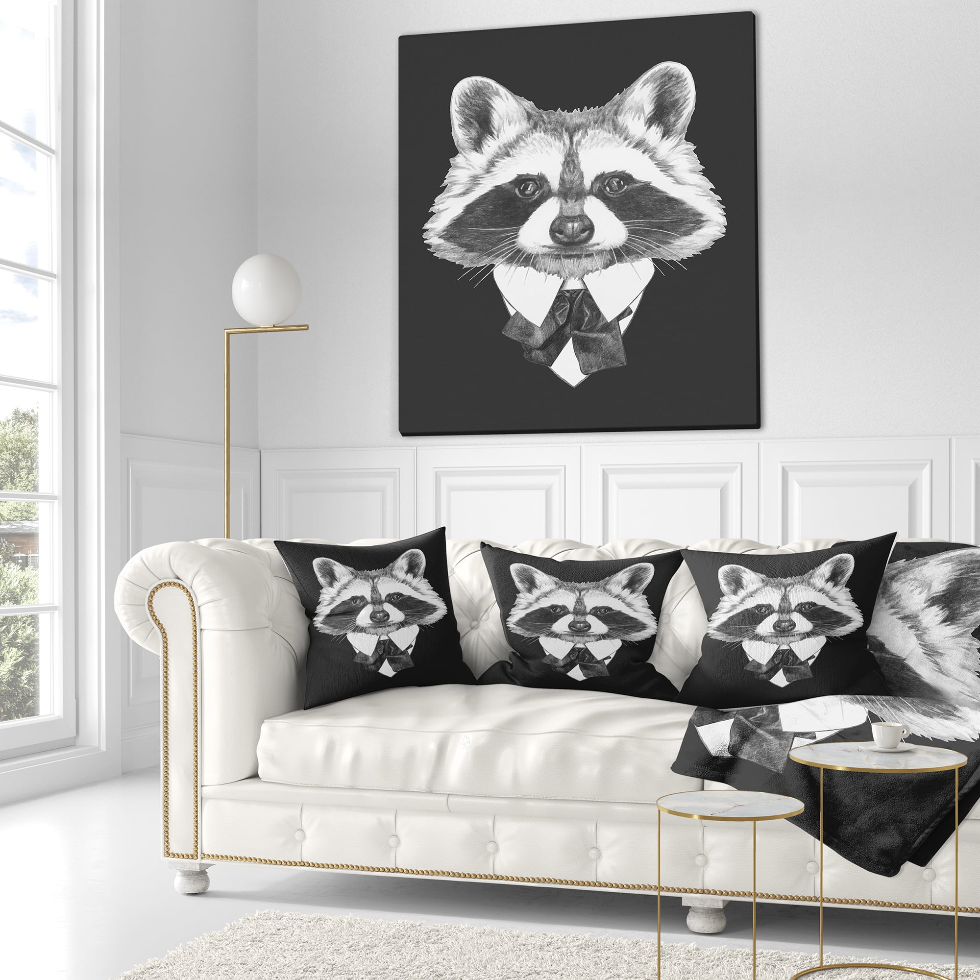 Designart Funny Raccoon in Suit and Tie - Animal Throw Pillow - 18x18