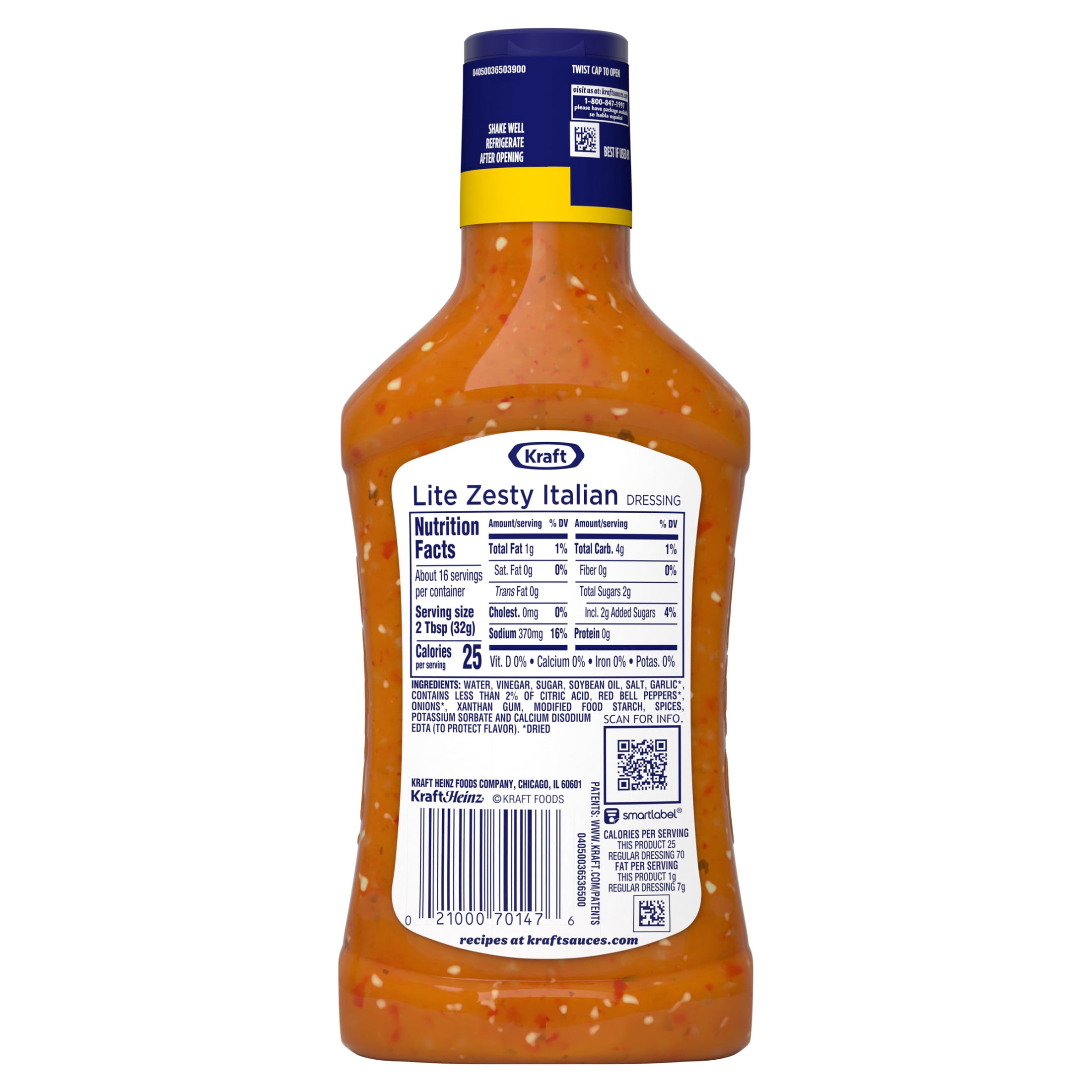 (6 pack) Kraft Zesty Italian Lite Dressing, 16 fl oz Bottle