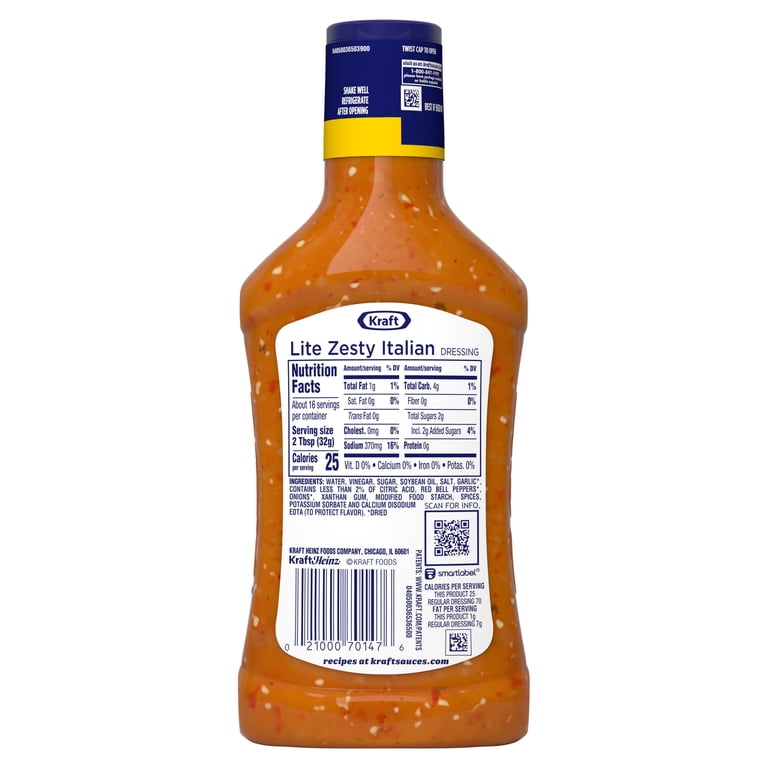 (6 pack) Kraft Zesty Italian Lite Dressing, 16 fl oz Bottle (6 pack) Kraft Zesty Italian Lite Dressing, 16 fl oz Bottle