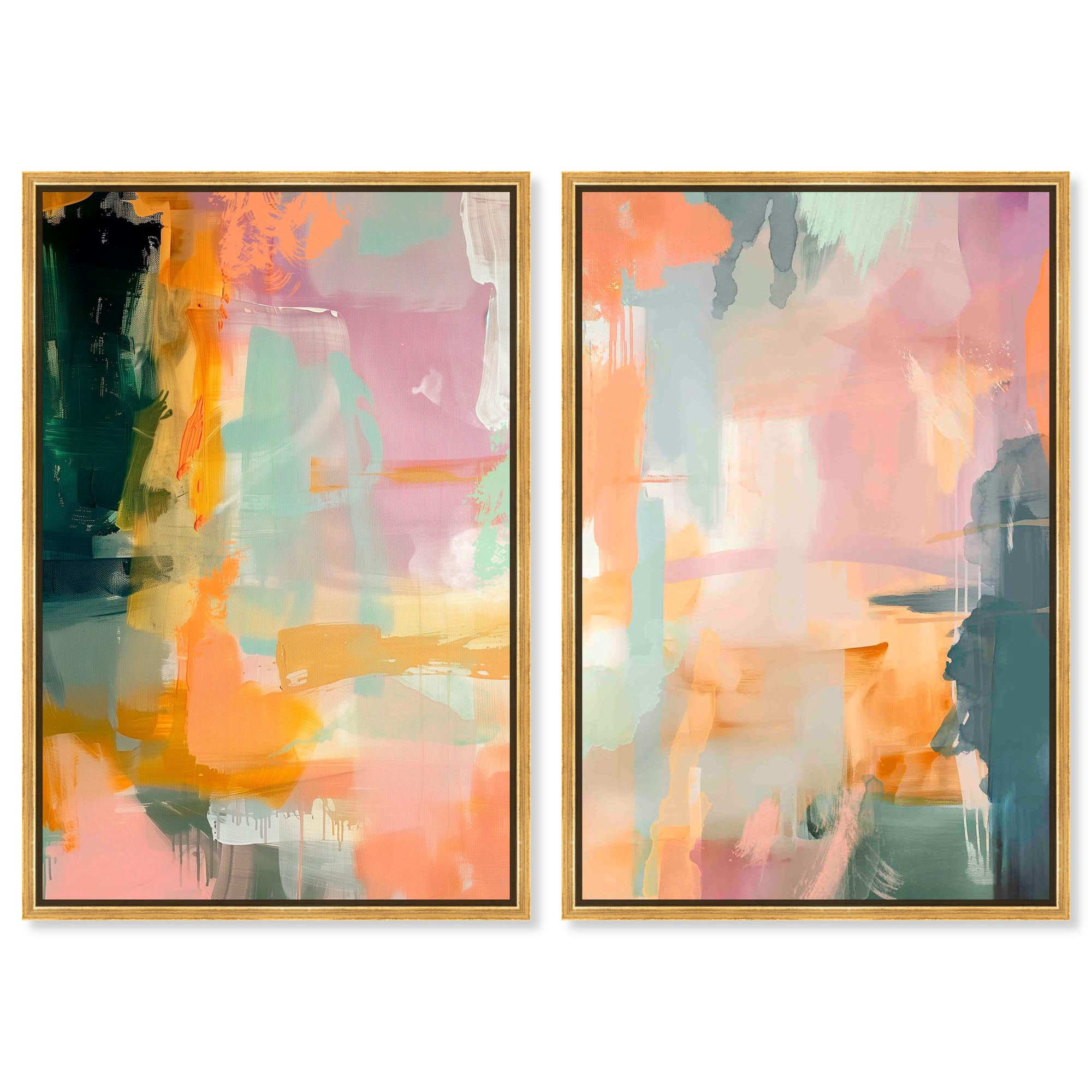 Mani Dida Set Canvas Set of 2 Maximalist Art by Art Remedy Gold Frame 16 x 24