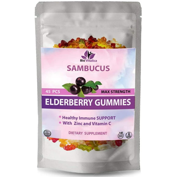 Elderberry Gummy Bears with Zinc and Vitamin C and Elderflowers Powder - Sambucus Nigra (Black Elderberry) Immune Support for Adults and Kids