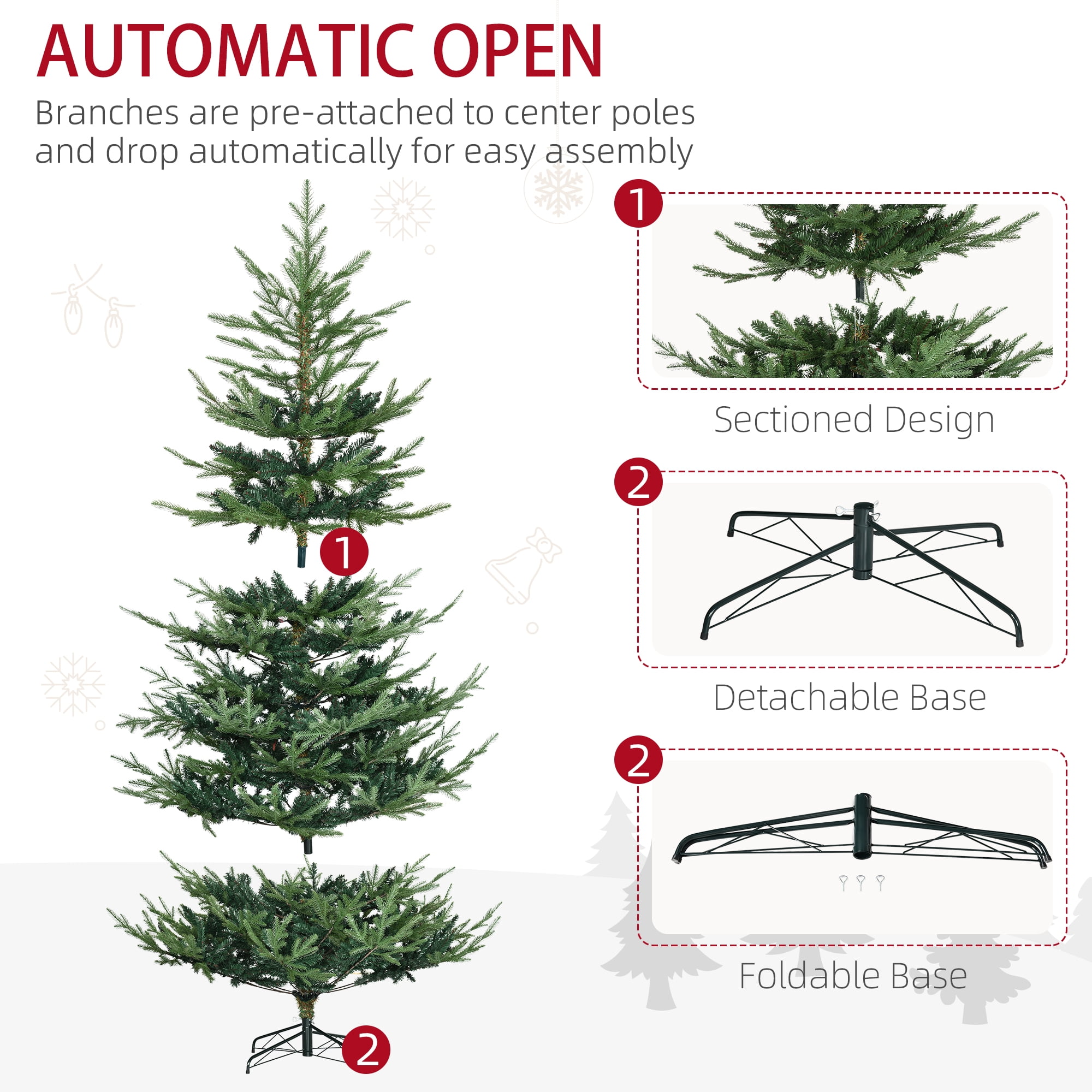 7.5ft Unlit Full Christmas Tree Auto-Open Branches Flame Retardant Indoor Holiday Decor
