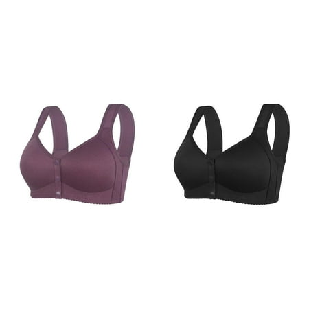 2 Pack(A & Black) Womens No Steel Ring Thin Sports Bra Front Close Bra T Women S Bras Back Plus Size Seamless Womens Bras Pack Unlined Bra for Large Women Bras