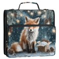 thumbnail image 2 of Haosy 3 Ring Zipper Binder with Shoulder Strap Waterproof Trapper Keeper 2 Inch D-Ring 500 Sheets Capacity, Cute Fox Twinkling Lights Snow, 2 of 8