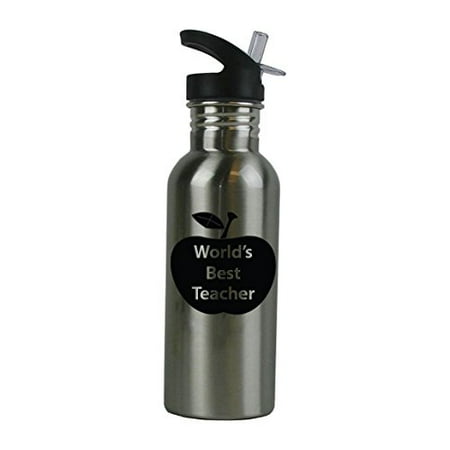 

World s Best Teacher Stainless Steel Silver 20 Oz (600mL) Water Bottle with Sport Top Straw