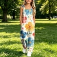 thumbnail image 3 of Girls' Floral Print Overalls Sleeveless Tie Strap Rompers Loose Baggy Jumpsuits Kids Summer Casual Pants Vacation Outfits Lightweight Beach Wear Trousers, 3 of 9