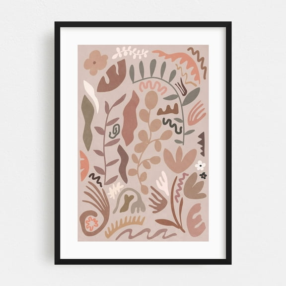 Blush Flora III - Illustration Abstract Minimalist Boho Floral Pattern Modern Art Pastel Black Framed Wall Art Print 16 x 24 inches