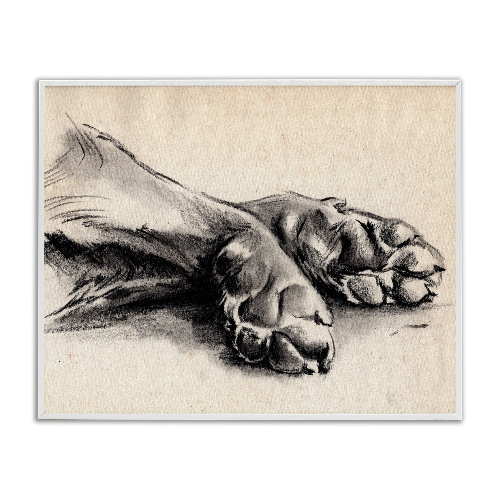 Stupell Industries Dog Paw Charcoal Design Minimal Tan Black Drawing Print Framed Art Print Wall Art, 14x11, By Jennifer Paxton Parker