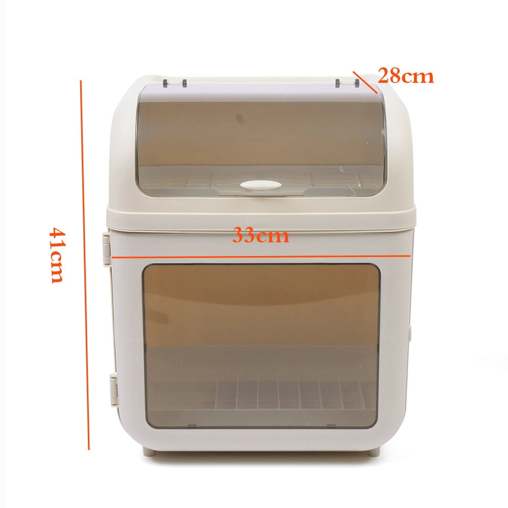 2-Tier Dish Drying Rack, Cup Dish Storage Box and Drain Board with Lid Cover, Kitchen Bottle Dryer Holder with Pot Lid Rack and Hook, 12.9 x 10.6 x 16.1in Counter Plate Cup Tray Cutlery Drainer