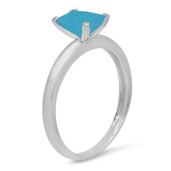 1 ct Emerald Cut Simulated Turquoise Solitaire Engagement Ring for Women in 14K White Gold