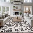 thumbnail image 3 of Non-Slip Rug Pad Rugs Pastoral Black Flower Leaf Rectangle Area Rugs 5x7Ft Soft Carpet Pads for Living Room Kids Room, Vintage Farmhouse Pattern on Linen, 3 of 9