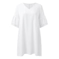 thumbnail image 4 of Kureaily Women Fashion Loose Casual Solid Color V Neck Five Quarter Sleeve Flared Sleeve Dress, 4 of 4