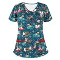 thumbnail image 1 of Puntoco Blusa de manga corta con cuello en V para mujer, uniforme de trabajo, blusa de Acción de Gracias de Navidad Puntoco Puntoco-6272, 1 of 2