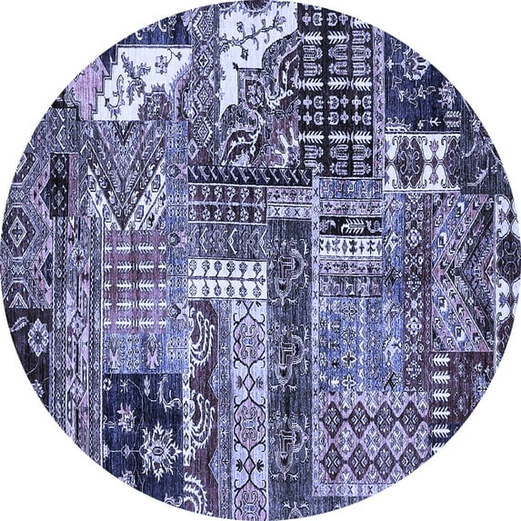 Ahgly Company Indoor Round Abstract Blue Modern Area Rugs, 3' Round