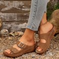 thumbnail image 3 of Orthopedic Sandals for Women Platform Low Wedge Slides Open Toe Double Buckle Strap Comfortable Cushioned Fashion Summer Beach Vacation Shoes Brown Size 6, 3 of 7