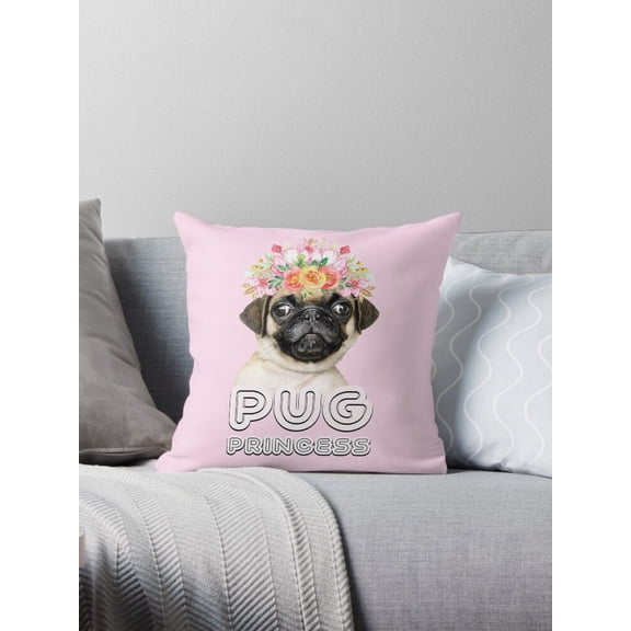 Ryan; Cute Pug Princess Throw Pillow, Ideal for Dog Lovers, Kids’ Rooms, and Playful Animal Decor