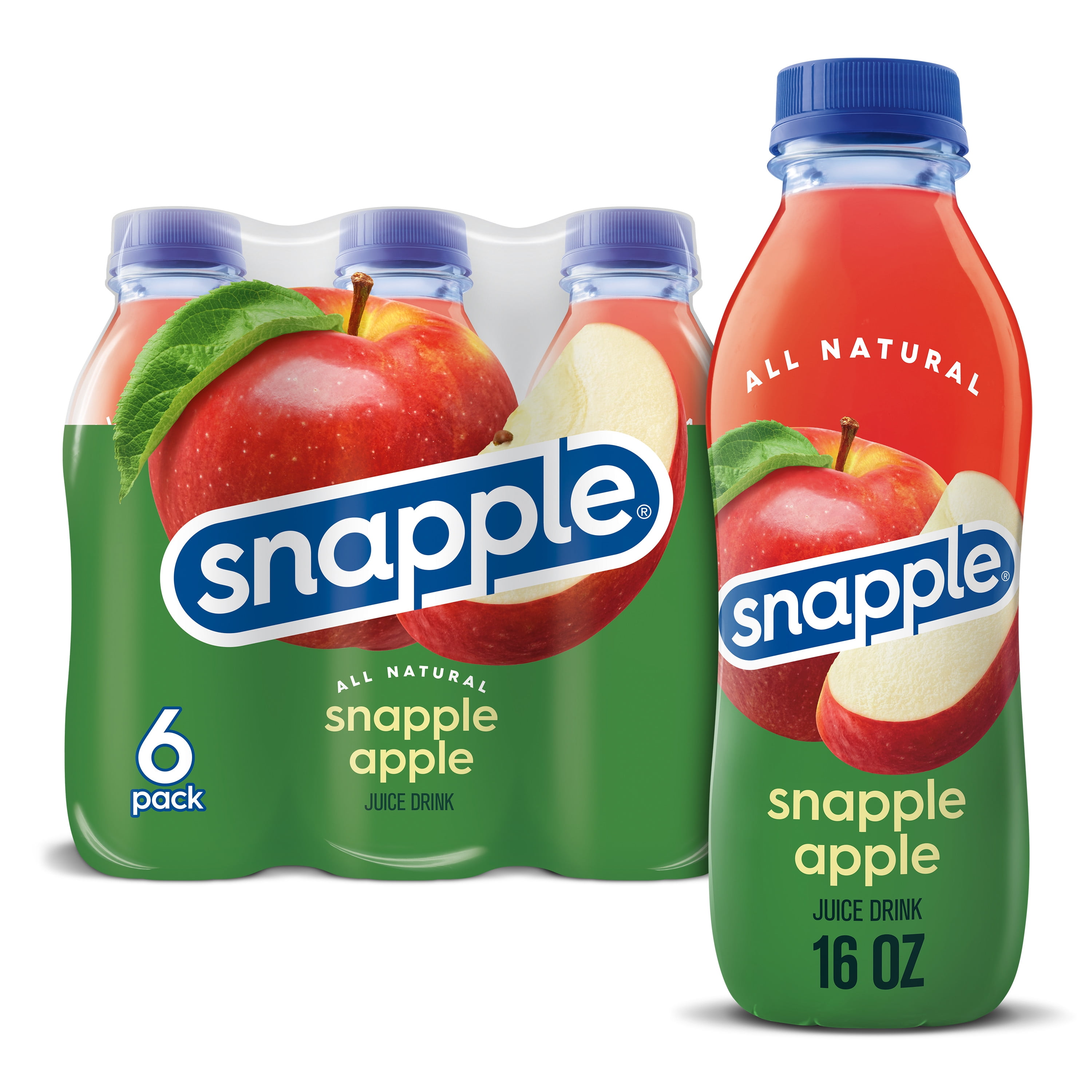 Snapple Apple Juice Drink, 16 fl oz recycled plastic bottle, 6 pack