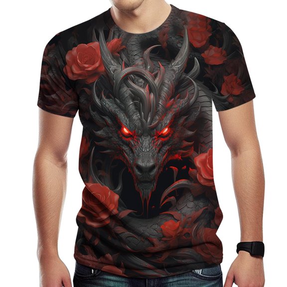 Men's Novelty Dragon T-Shirts 3D Printed Dragon Short Sleeve Tshirts Casual Summer Tee Top