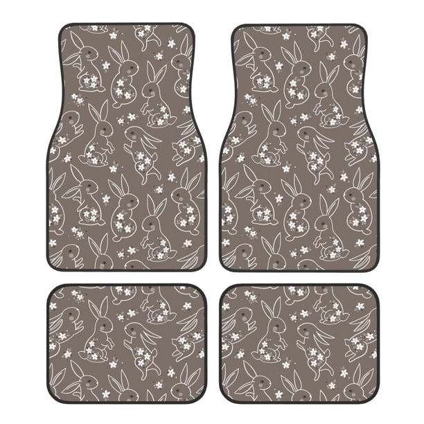Fotbe Retro Bunny Juego de 4 Tapetes para Auto con Estampado – Alfombrillas de Goma Reforzada, Diseño Antideslizante, Protección para Todo el Año – Vehículos, Autos, Camionetas y SUVs
