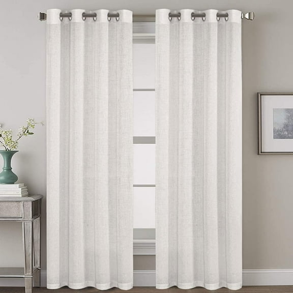 PrimeBeau Natural Linen Texture Semi Sheer Privacy Window Panels with Nickel Grommets, 52" W x 84" L, White