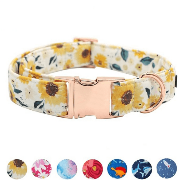 Elegant little tail Dog Collar, Sunflower Pattern Pet Collar Durable Cute Dog Collars Summer Fall Female Pet Gift Adjustable Dog Collar for Medium Dogs