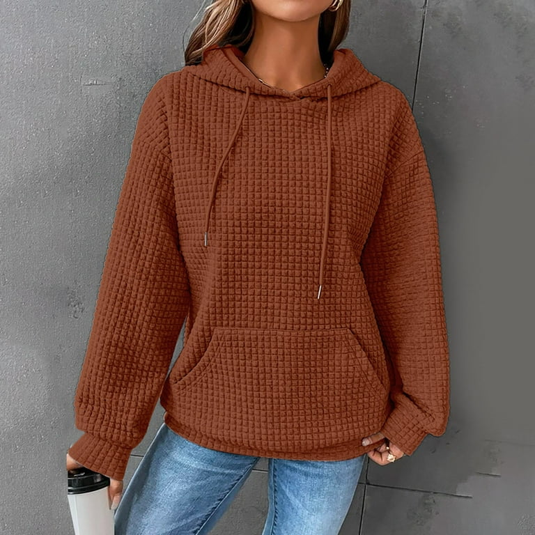 Lisingtool Womens Tops Womens Long Sleeve Hoodie Sweatshirts Lightweight Pullover Tops Sweatshirt for Women Essentials Hoodie Brown
