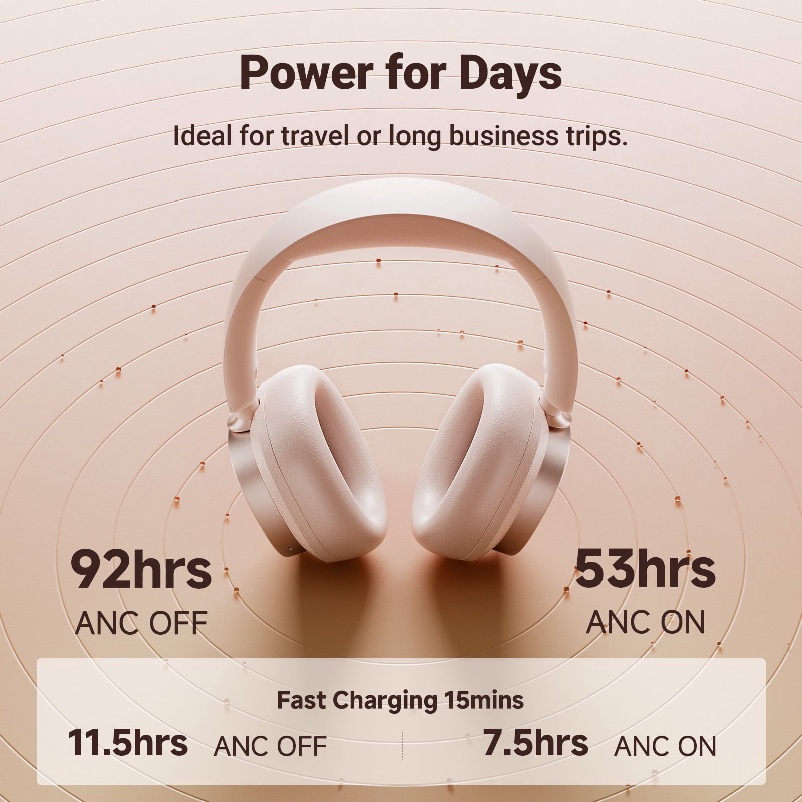 Edifier Bluetooth Active Noise Cancelling Headphones, 92H Playtime Hi-Res Audio Certified, Fast Charging - Pink