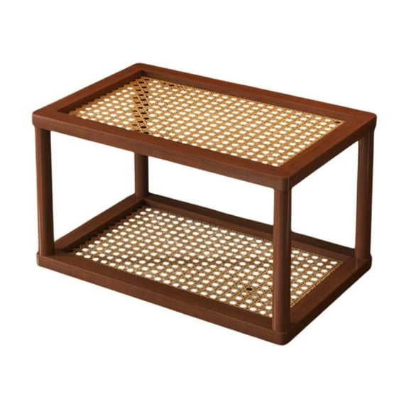 HengDidi 2-Tier Wooden Desk Storage Shelf - Compact Multi-layer Organizer for Mugs, Makeup, Stationery, Ergonomic - Coffee Color